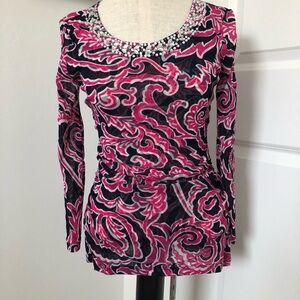 INC International Concepts Pink Embellished Fitted Blouse